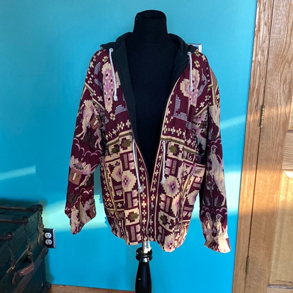 Global Imports Ltd. Zipper cinch waist jacket goat and abstract pattern vintage - Picture 1 of 11